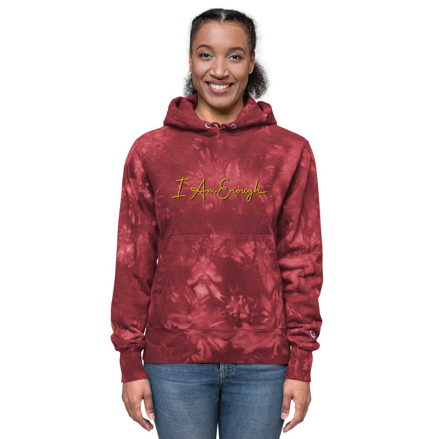 I Am Enough - Embroidered Unisex Champion Tie-Dye THICK Hoodie