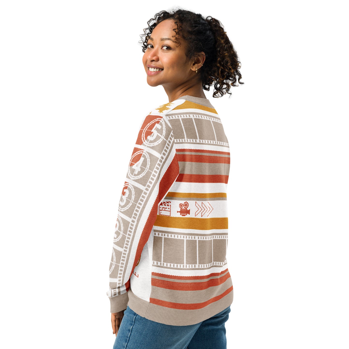 Countdown Sleeves: Music Soundwaves White Knitted Crew Neck Sweater