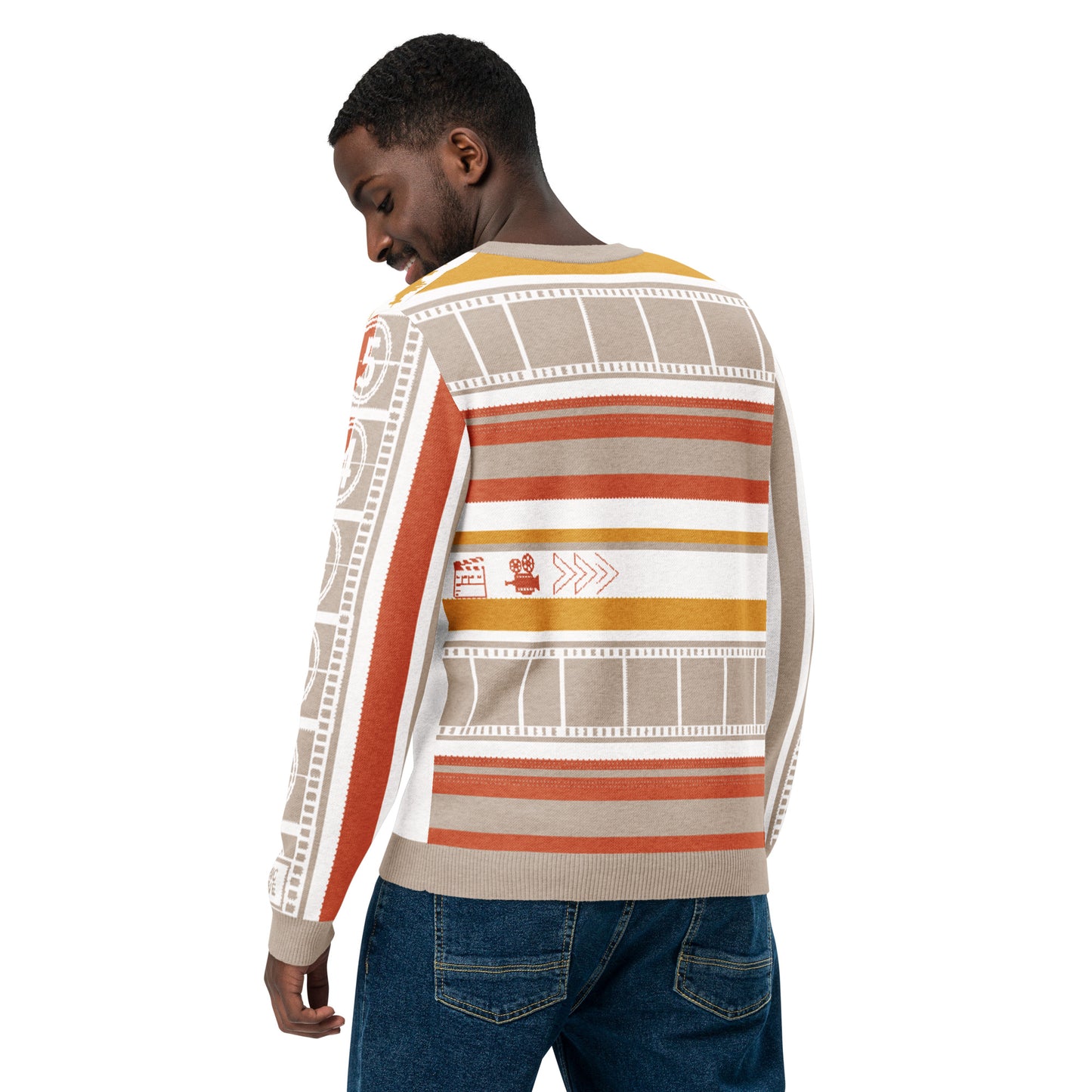 Countdown Sleeves: Music Soundwaves White Knitted Crew Neck Sweater
