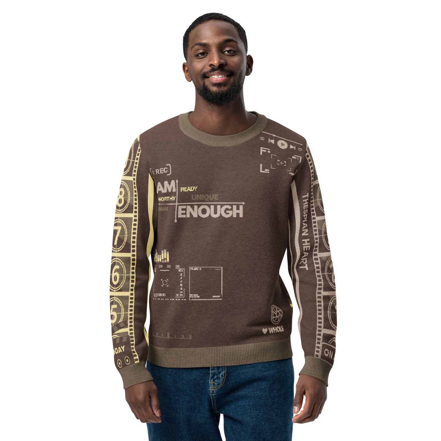 Countdown Sleeves: I Am Enough Brown Knitted Crew Neck Sweater