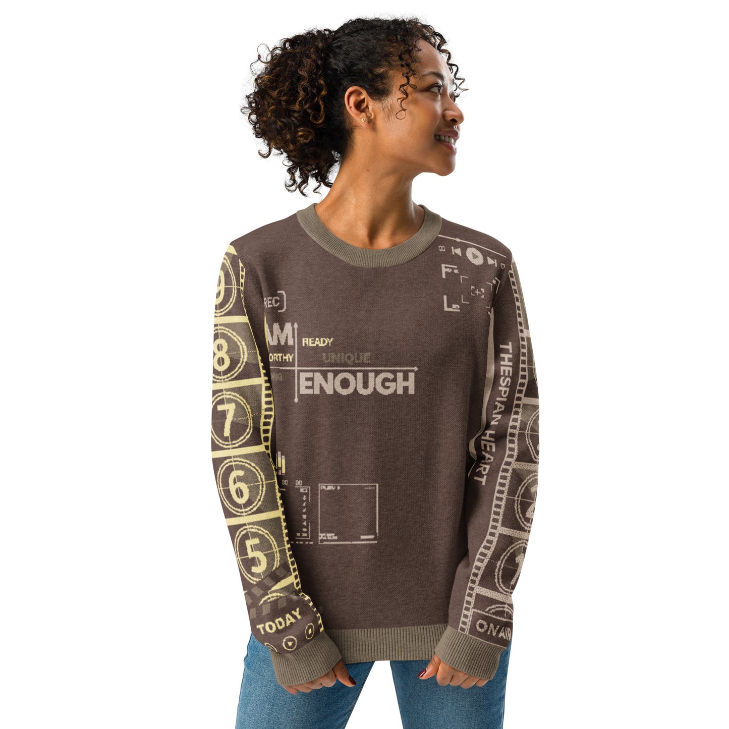 Countdown Sleeves: I Am Enough Brown Knitted Crew Neck Sweater