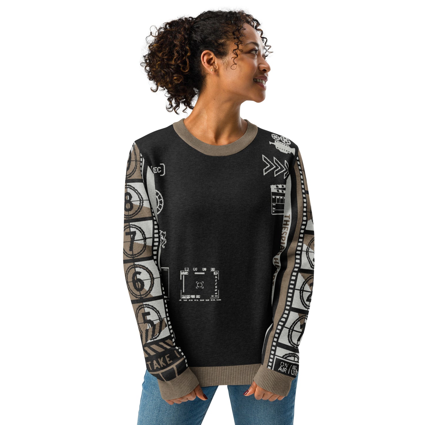 Countdown Sleeves: Film Love Black Knitted Crew Neck Sweater