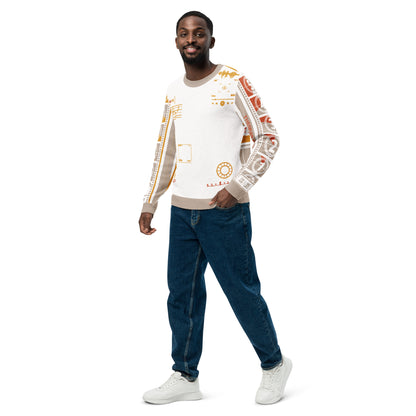 Countdown Sleeves: Music Soundwaves White Knitted Crew Neck Sweater