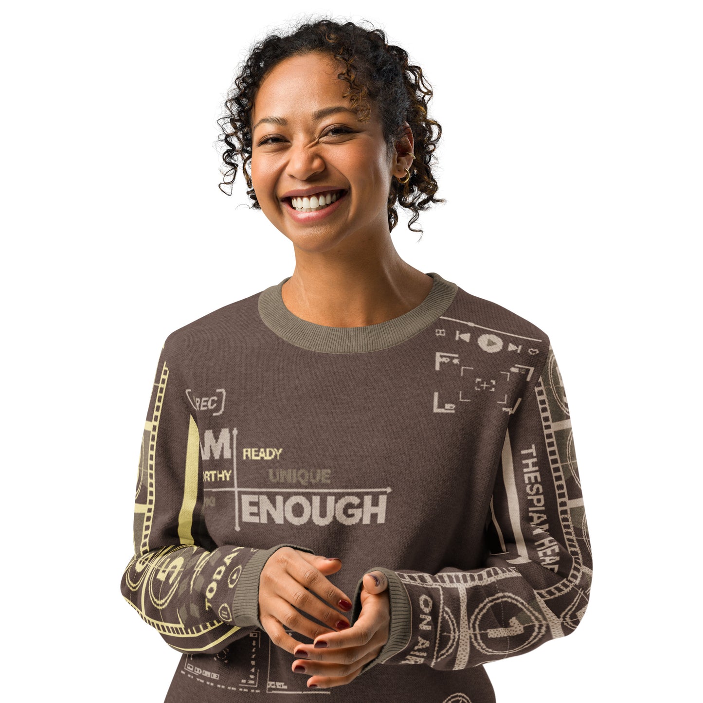 Countdown Sleeves: I Am Enough Brown Knitted Crew Neck Sweater