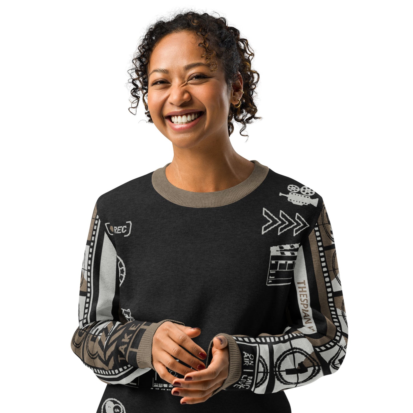 Countdown Sleeves: Film Love Black Knitted Crew Neck Sweater