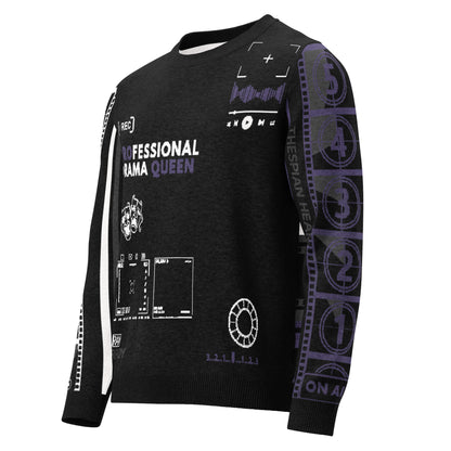 Countdown Sleeves: Professional Drama Queen Purple Knitted Crew Neck Sweater