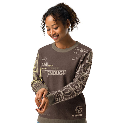 Countdown Sleeves: I Am Enough Brown Knitted Crew Neck Sweater