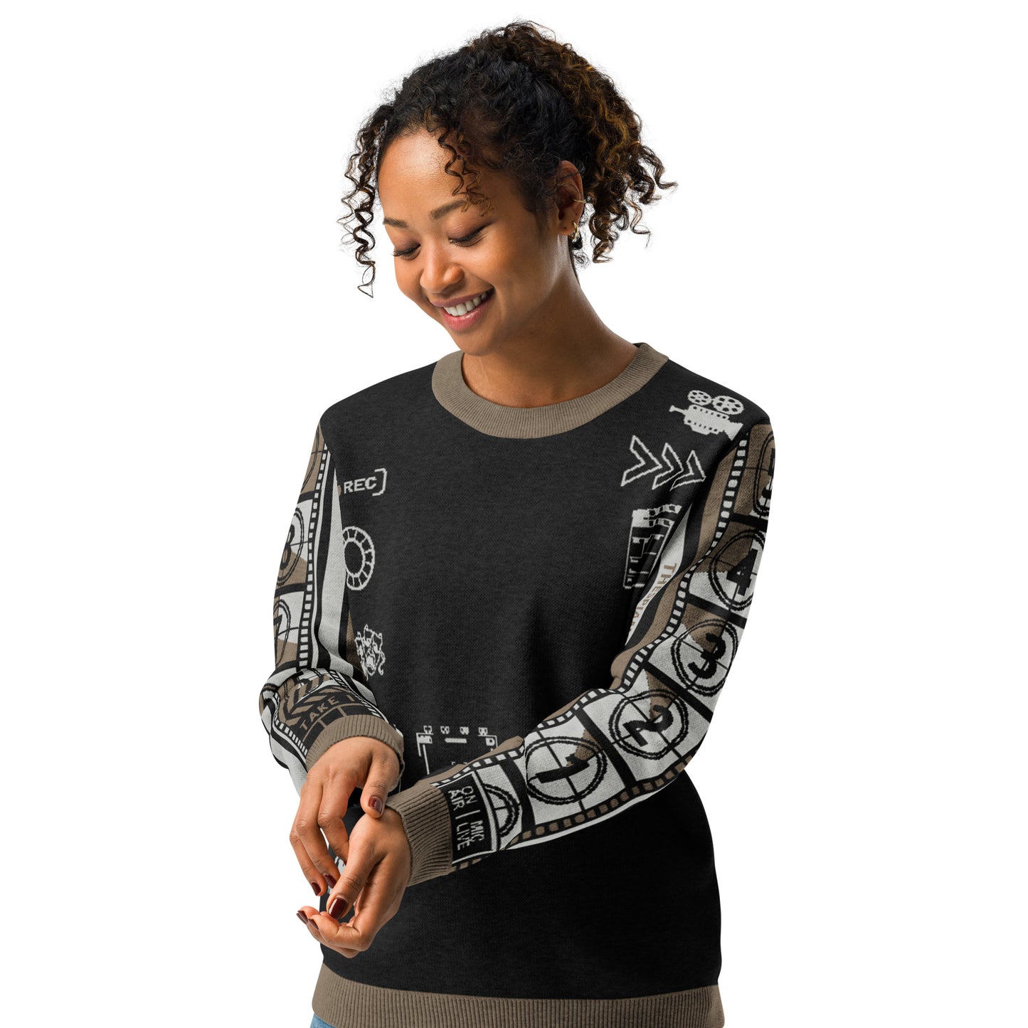 Countdown Sleeves: Film Love Black Knitted Crew Neck Sweater