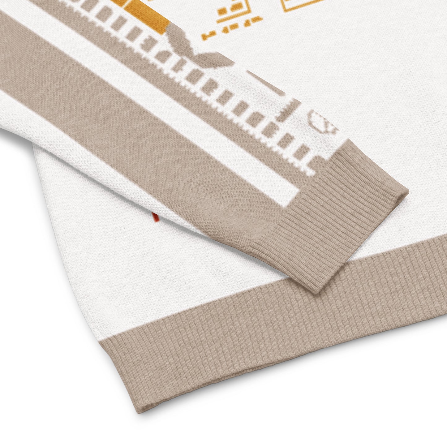 Countdown Sleeves: Music Soundwaves White Knitted Crew Neck Sweater