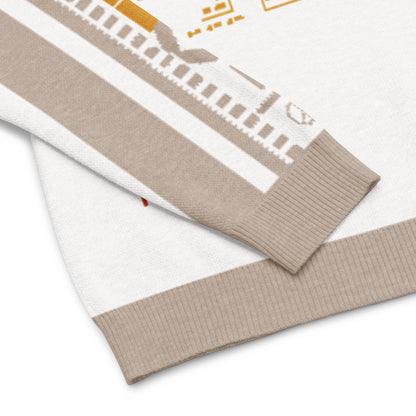 Countdown Sleeves: Music Soundwaves White Knitted Crew Neck Sweater