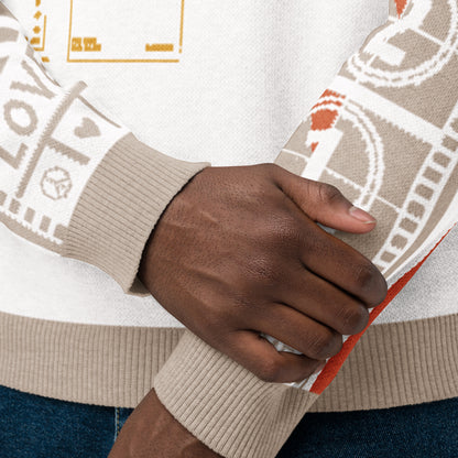 Countdown Sleeves: Music Soundwaves White Knitted Crew Neck Sweater