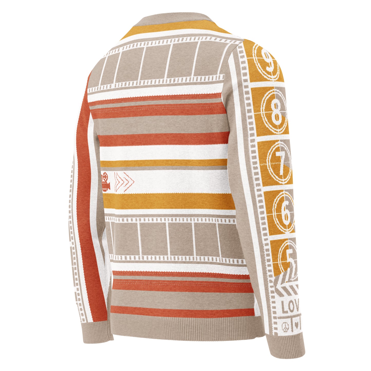 Countdown Sleeves: Music Soundwaves White Knitted Crew Neck Sweater