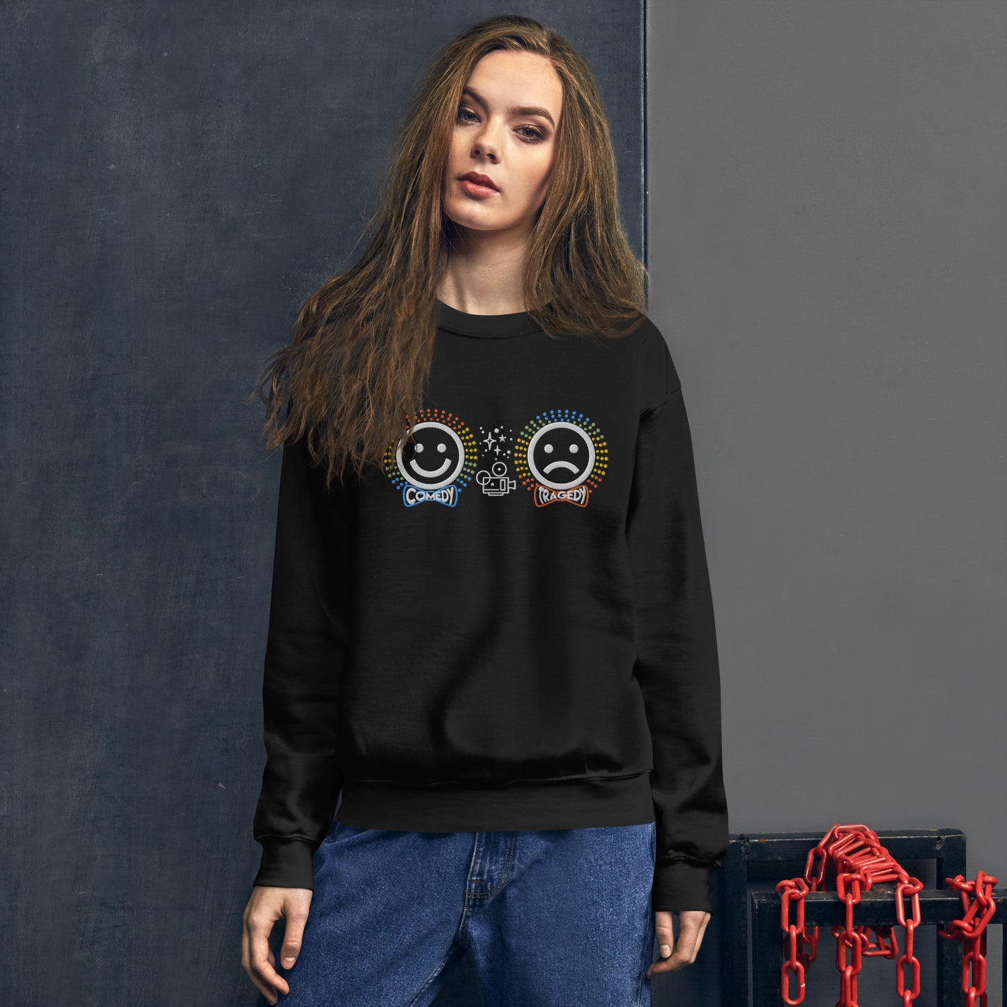 Comedy Tragedy  - Embroidered Staple Unisex Crewneck Sweatshirt