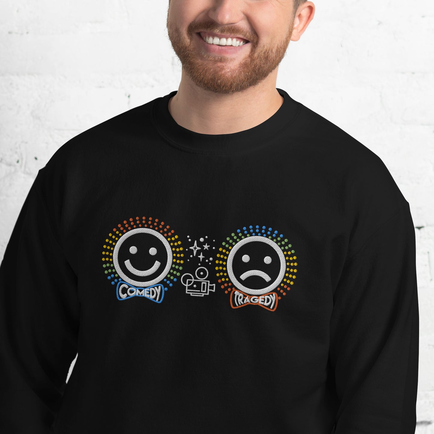 Comedy Tragedy  - Embroidered Staple Unisex Crewneck Sweatshirt