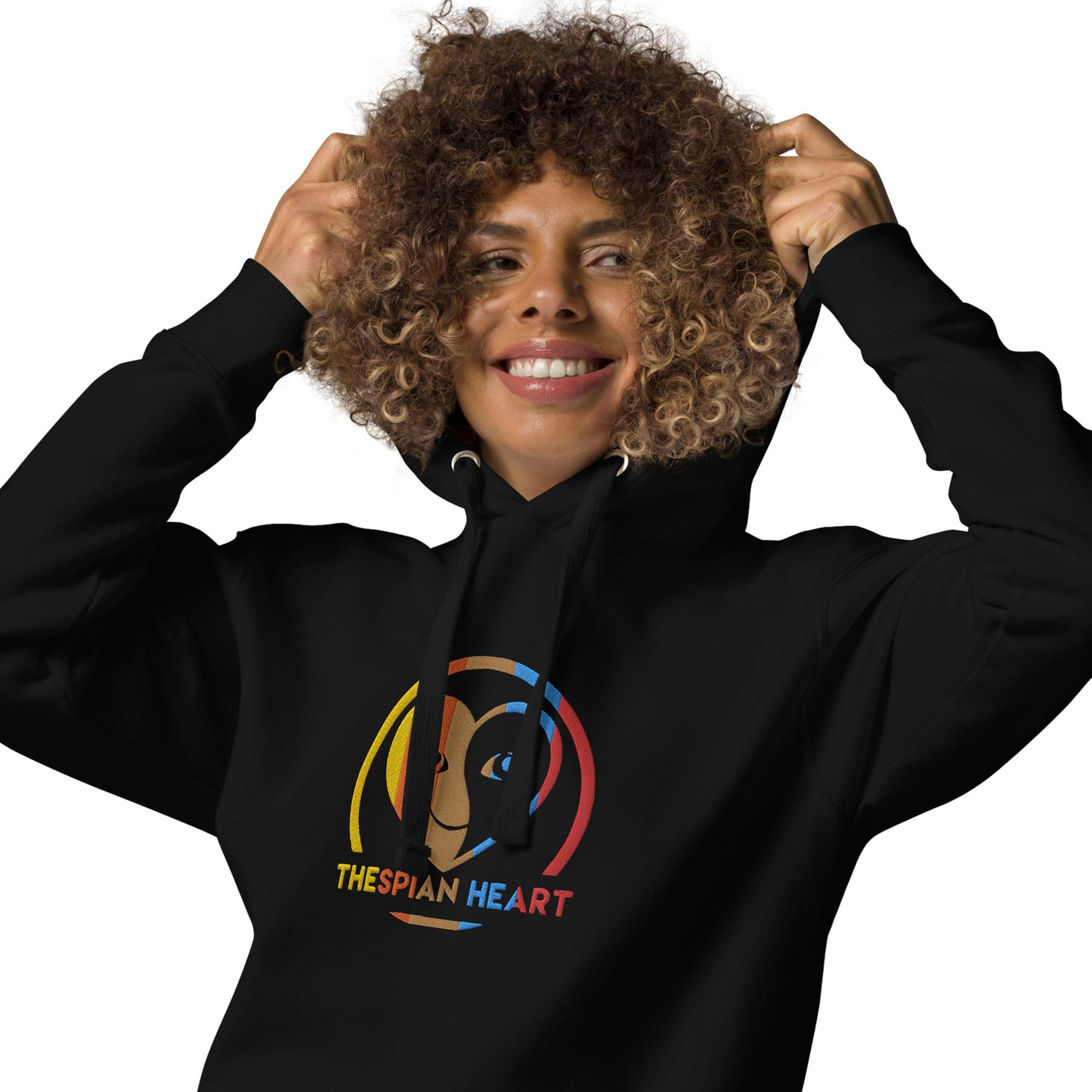 Thespian Heart Logo Colorful Stripes - Embroidered Premium Unisex Hoodie