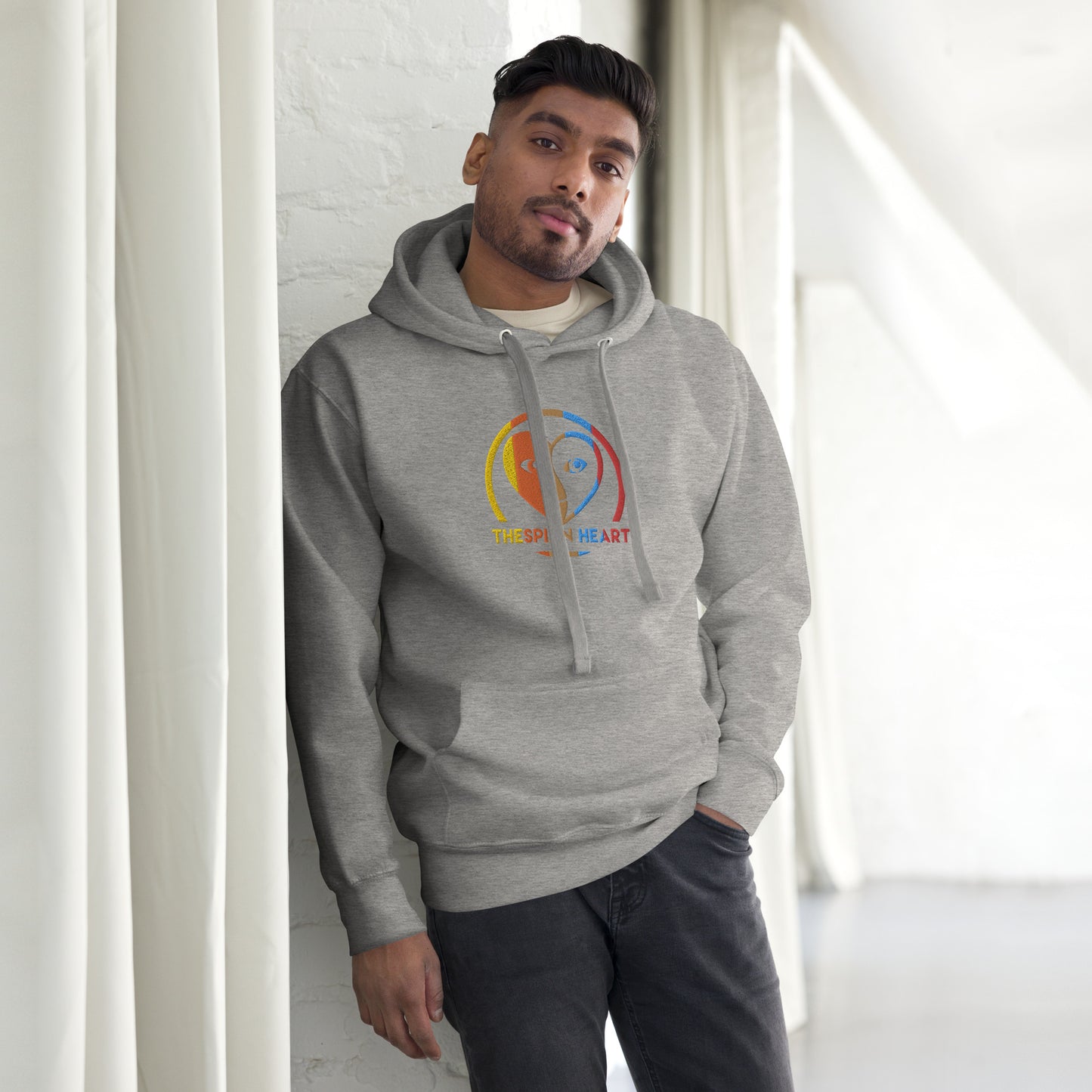 Thespian Heart Logo Colorful Stripes - Embroidered Premium Unisex Hoodie