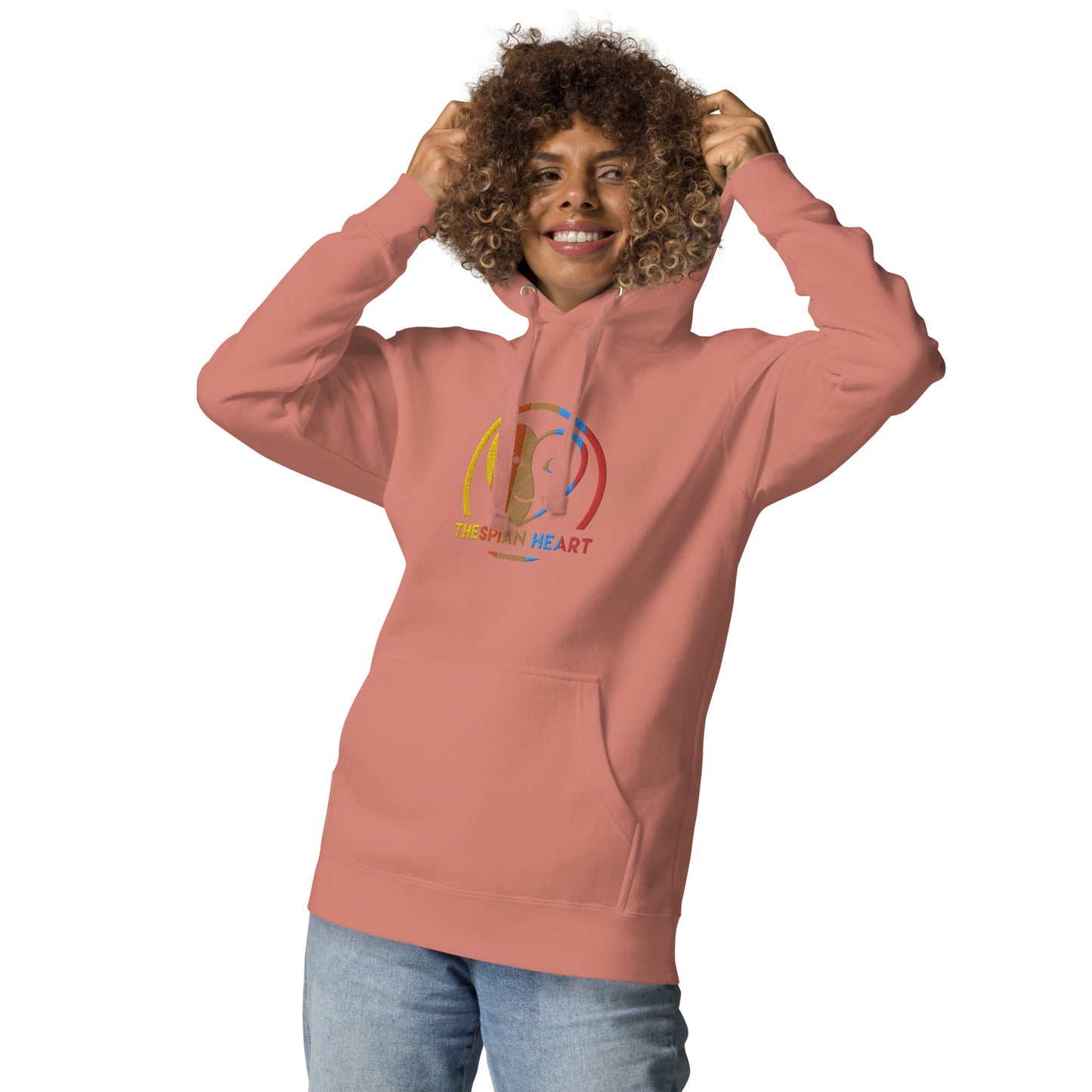 Thespian Heart Logo Colorful Stripes - Embroidered Premium Unisex Hoodie