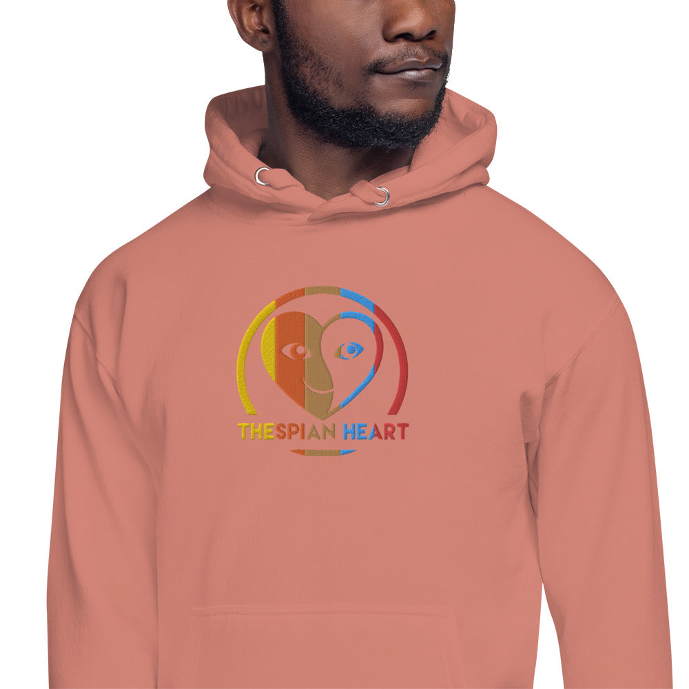 Thespian Heart Logo Colorful Stripes - Embroidered Premium Unisex Hoodie