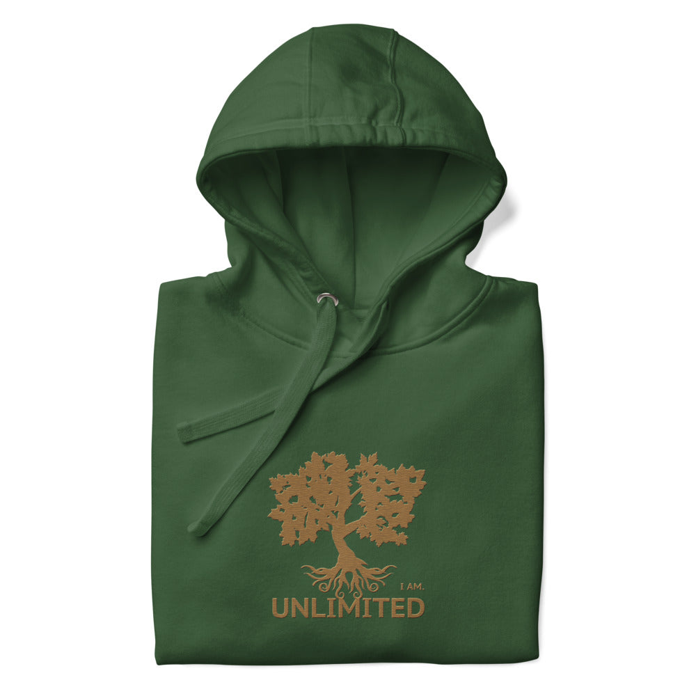 I Am Unlimited Gold Tree - Premium Embroidered Unisex Hoodie