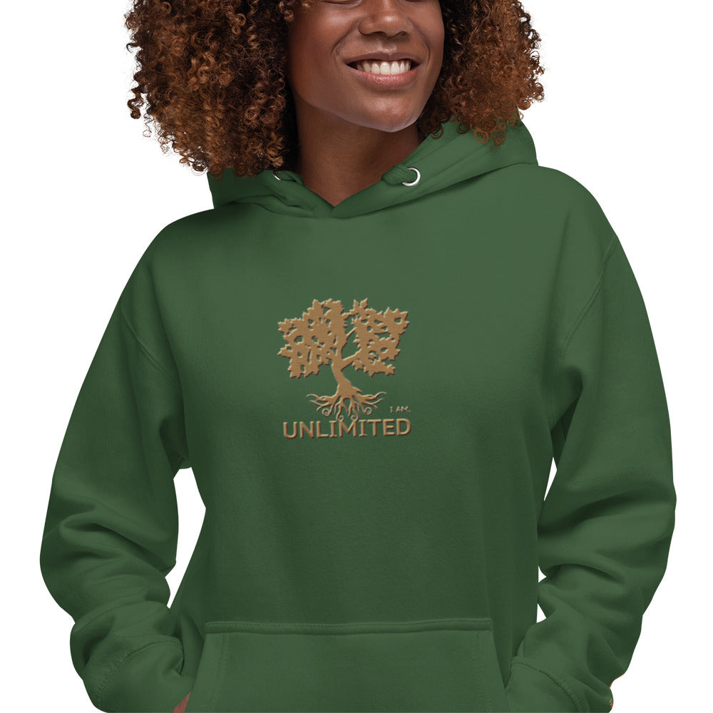 I Am Unlimited Gold Tree - Premium Embroidered Unisex Hoodie