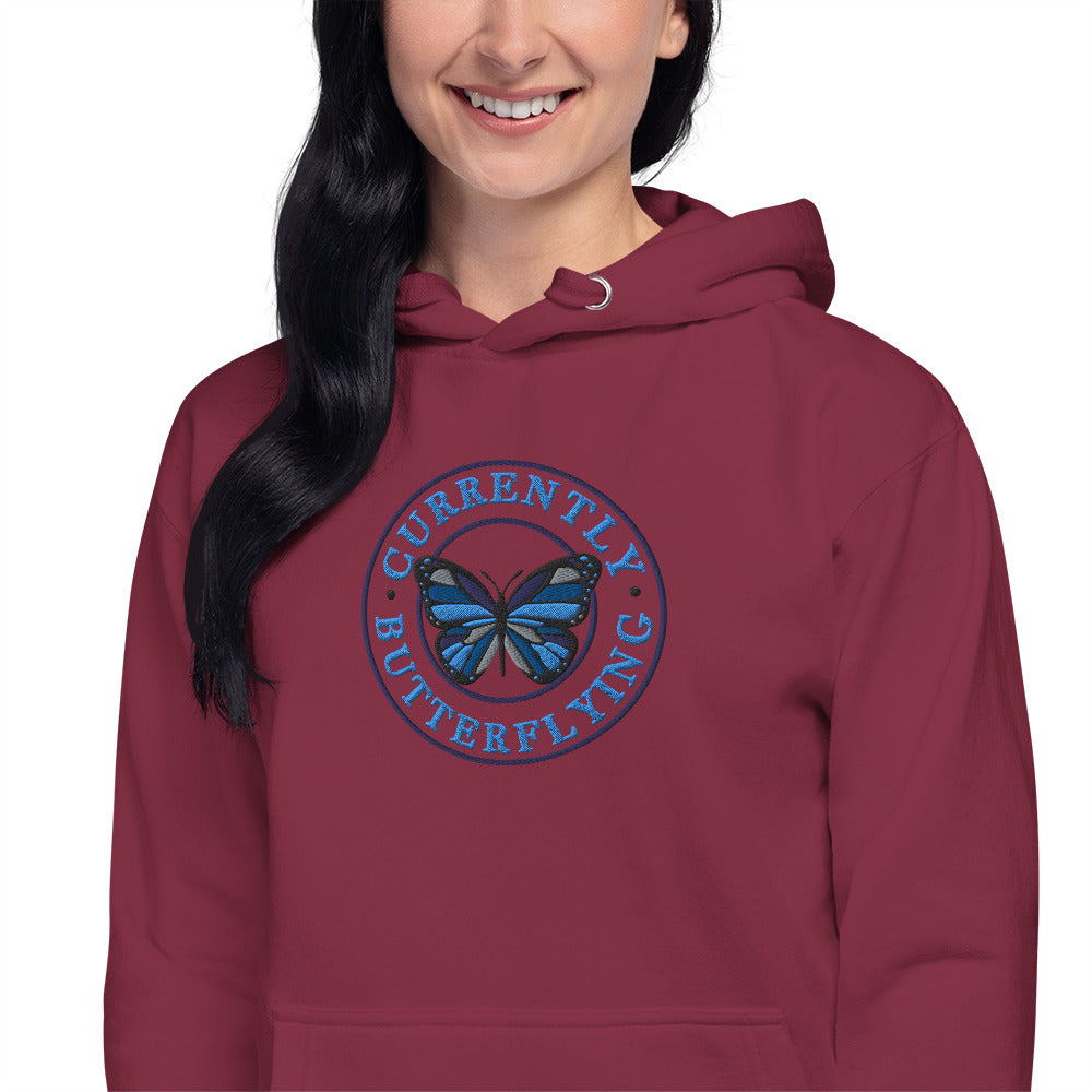 Currently Butterlying -  Embroidered Premium Unisex Hoodie