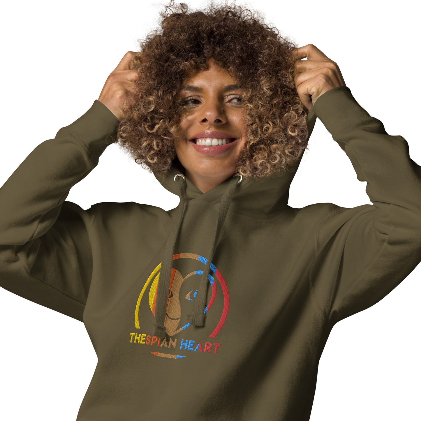 Thespian Heart Logo Colorful Stripes - Embroidered Premium Unisex Hoodie