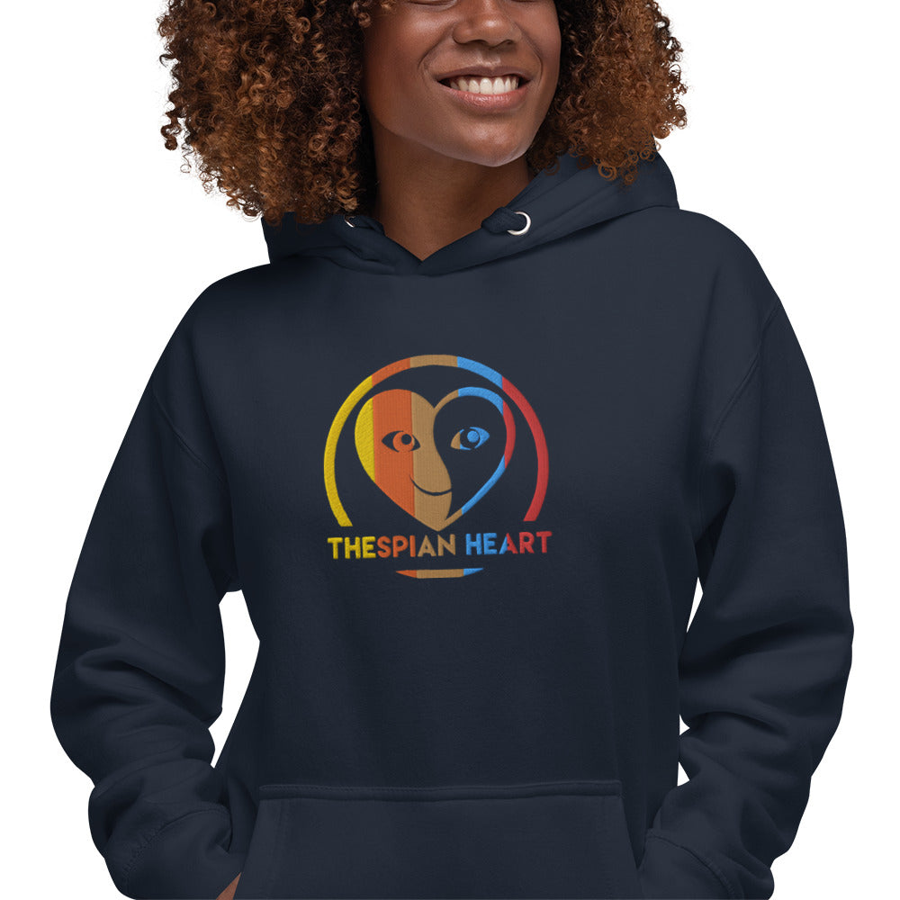 Thespian Heart Logo Colorful Stripes - Embroidered Premium Unisex Hoodie