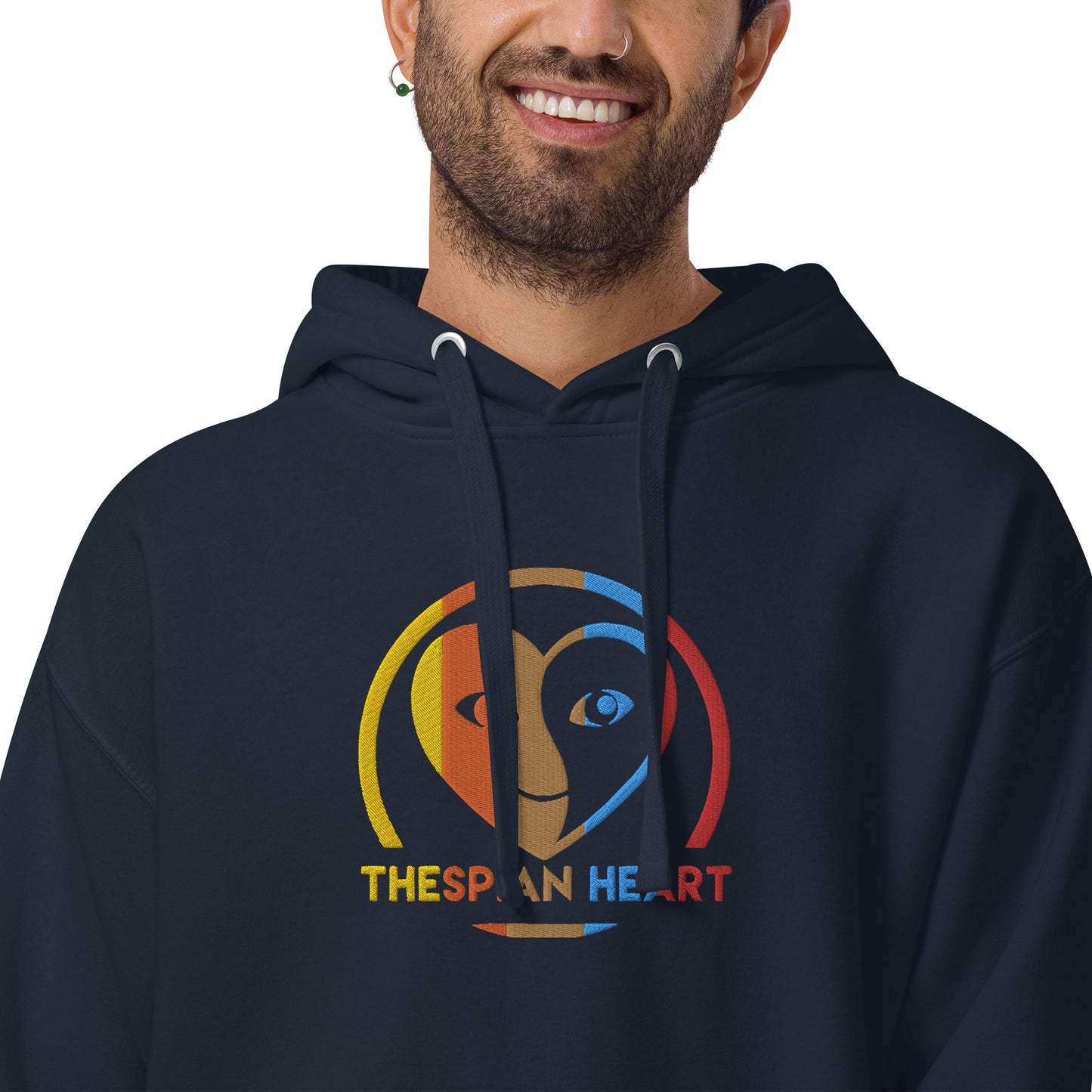 Thespian Heart Logo Colorful Stripes - Embroidered Premium Unisex Hoodie