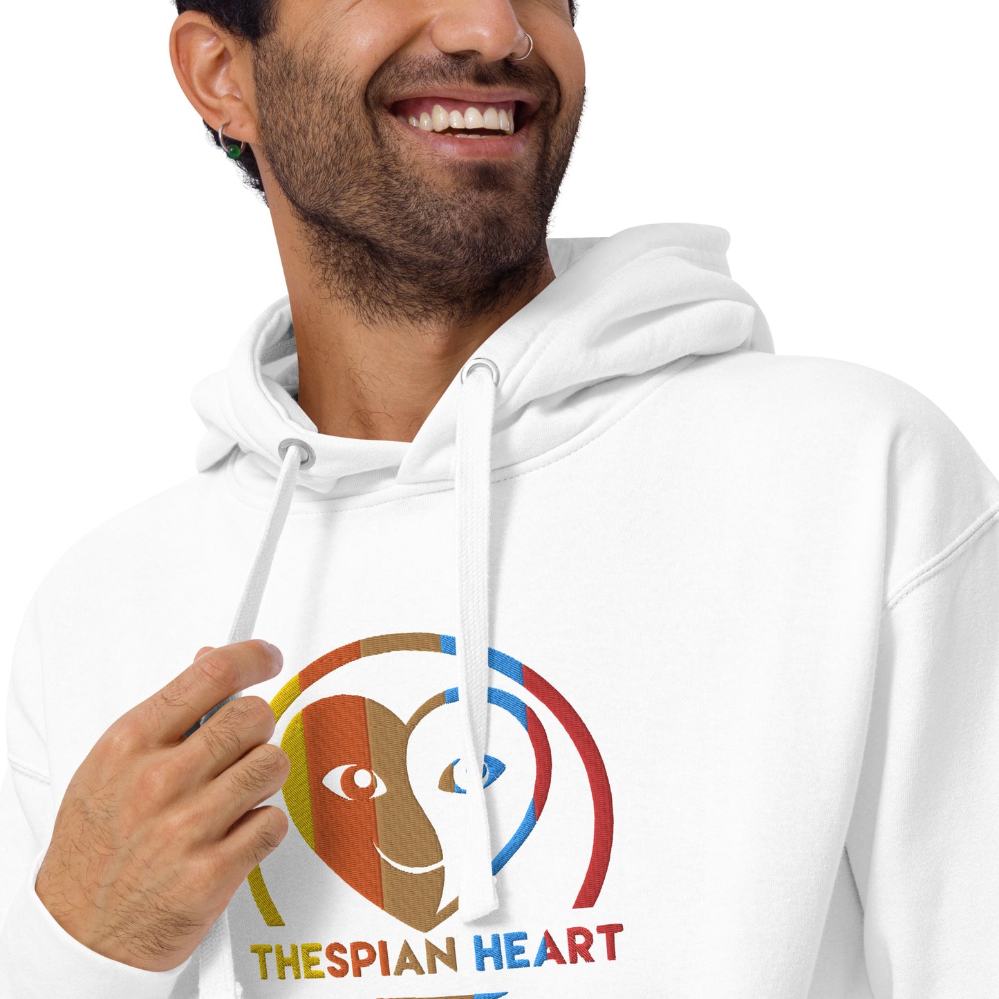 Thespian Heart Logo Colorful Stripes - Embroidered Premium Unisex Hoodie