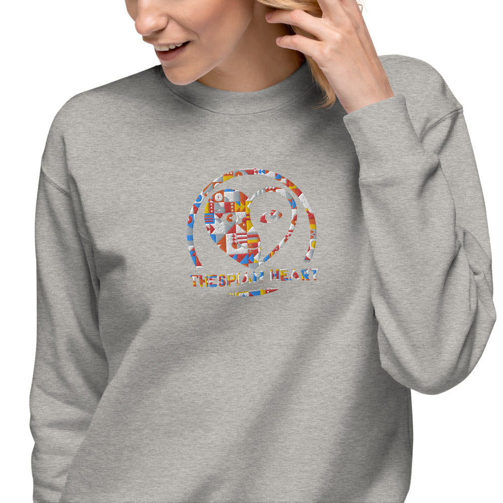 Thespian Heart Logo - Colorful Embroidery Unisex Premium Crewneck Sweatshirt