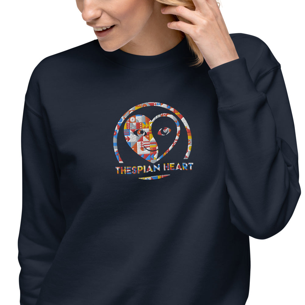 Thespian Heart Logo - Colorful Embroidery Unisex Premium Crewneck Sweatshirt