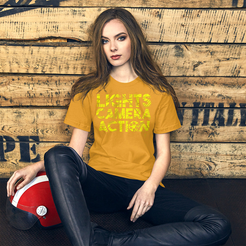 Lights Camera Action Yellow - Short-Sleeve Staple Unisex T-Shirt