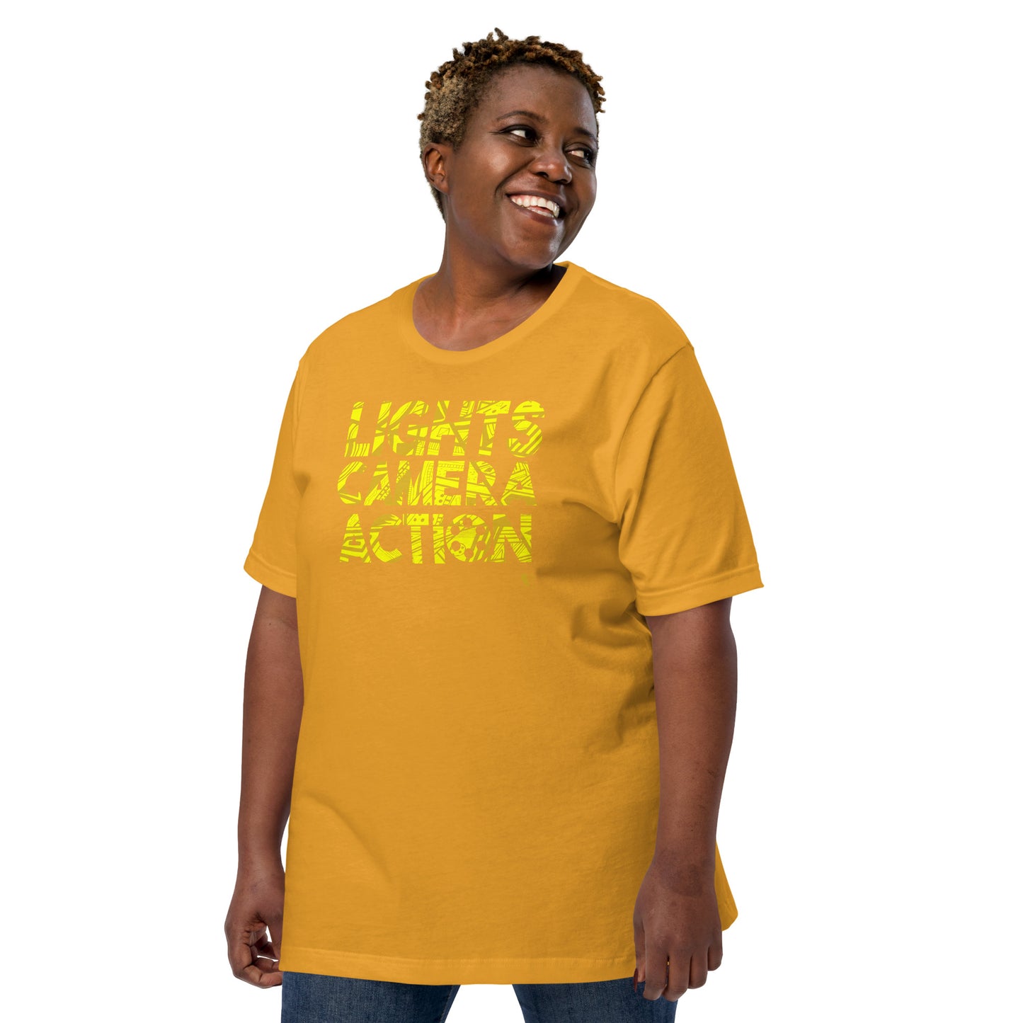 Lights Camera Action Yellow - Short-Sleeve Staple Unisex T-Shirt