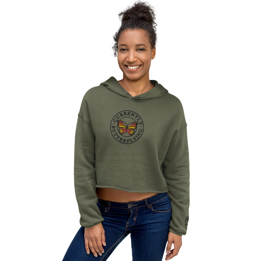 Currently Butterflying - Embroidered Crop Top Hoodie