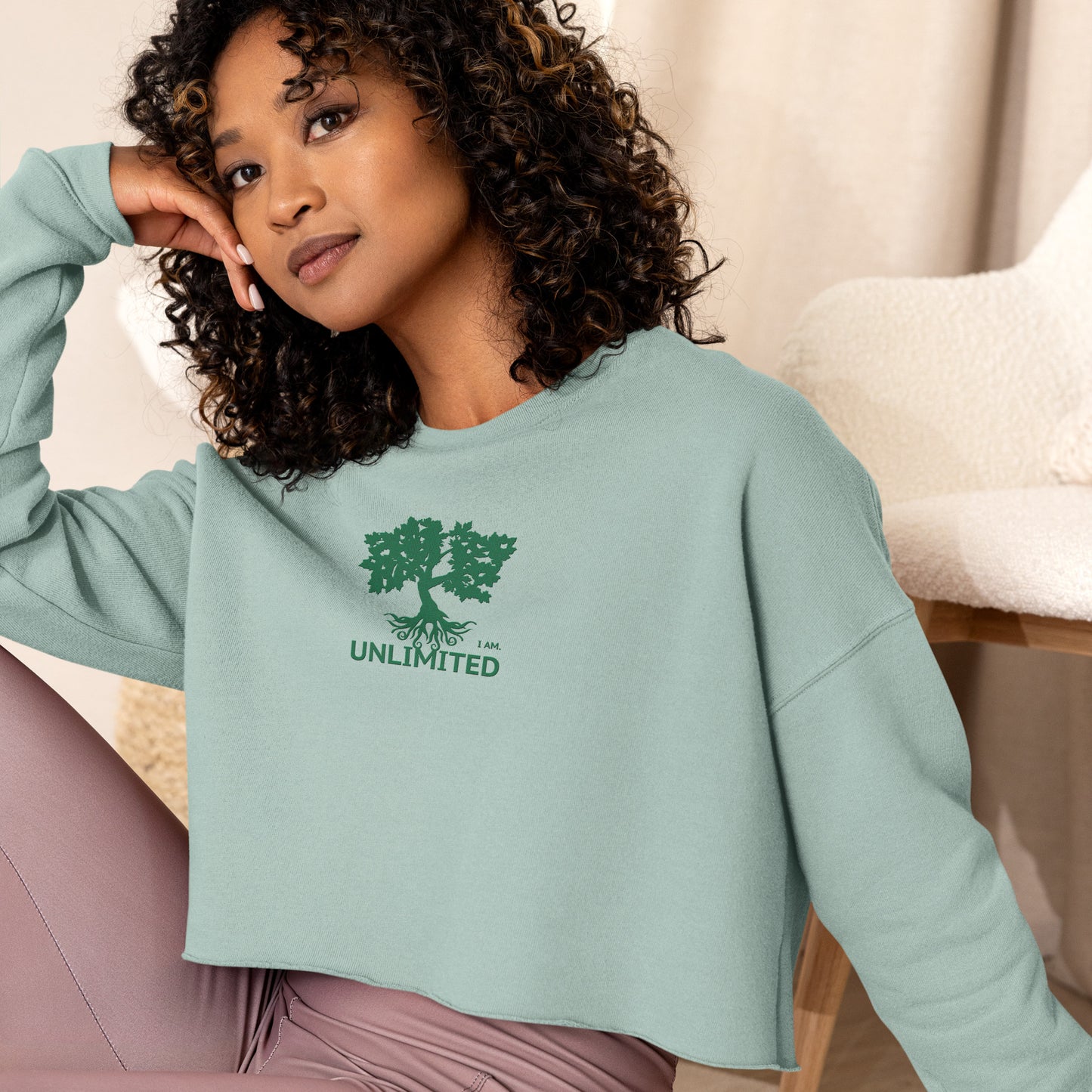 I Am Unlimited Tree - Embroidered Crop Top Sweatshirt