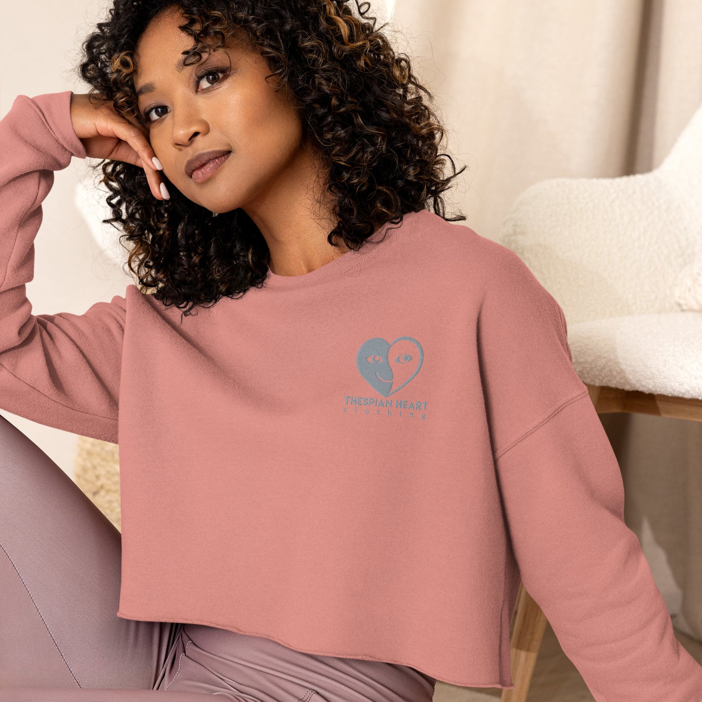 Thespian Heart Logo - Embroidered Crop Top Sweatshirt